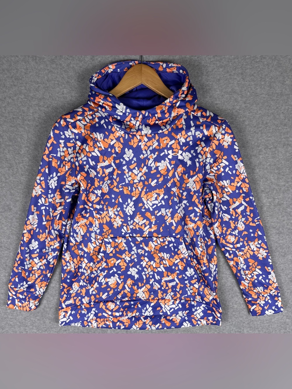 Under Armour Youth Large YLG Blue Orange Printed Fleece Hoodie Pullover